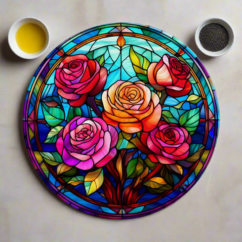 Roses Circular Glass Suncatcher Worktop Saver